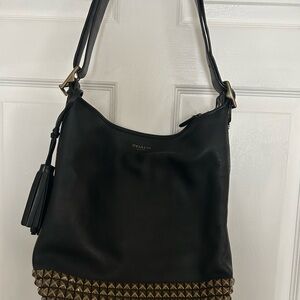 Coach Black Leather Shoulder Bag with Gold Hardware